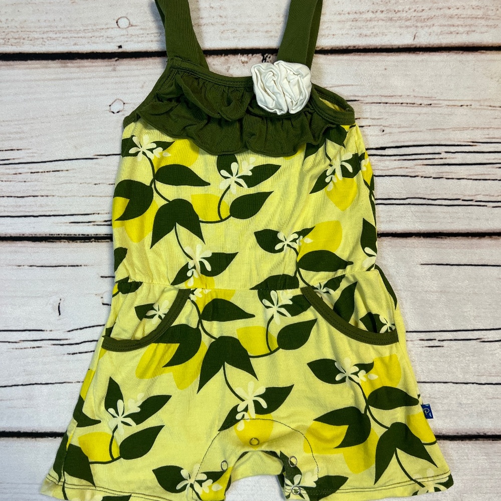 EUC Kickee Pants Romper - yellow lemon print - 12-18 months